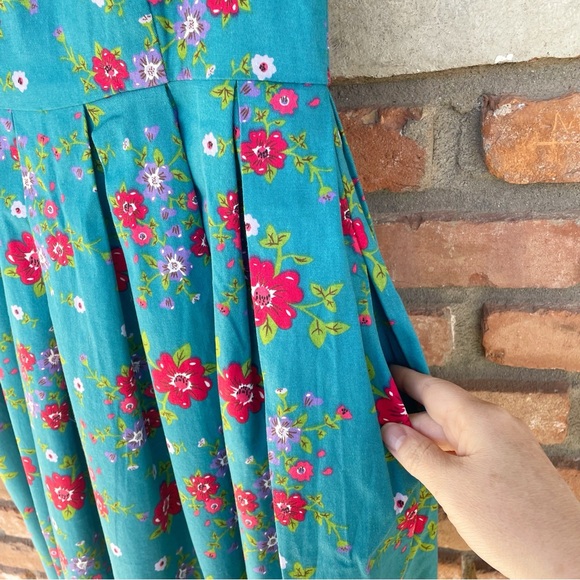 Lindy Bop Lana Teal Floral Party Dress NWT Rockabilly Size 6 - Picture 9 of 13